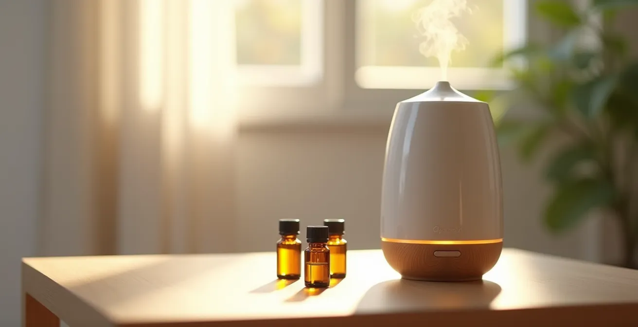 Verschiedene Aroma-Diffusoren in modernem Wohnambiente