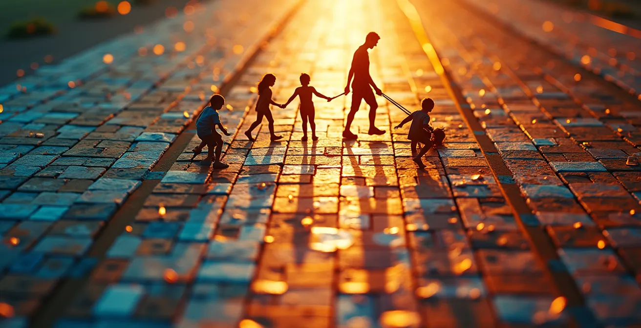 Symbolische Darstellung eines Mosaiks, das verschiedene Lebensaspekte in Harmonie verbindet