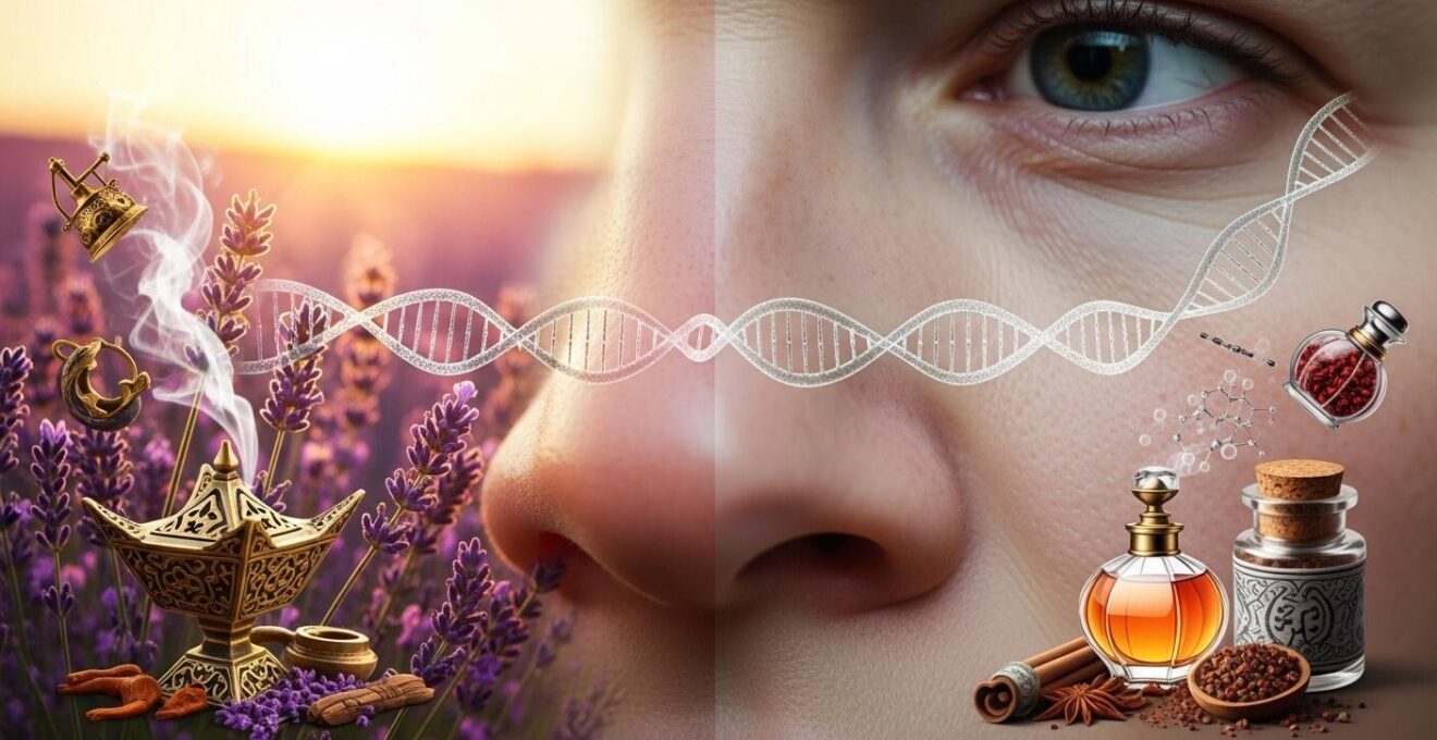 Symbolische Illustration zeigt unterschiedliche Duftwahrnehmungen durch genetische und kulturelle Einflüsse