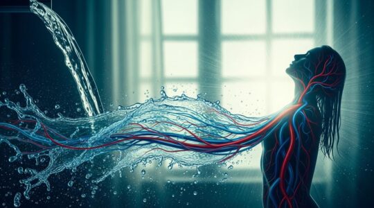 Symbolische Darstellung der Kraft des Wassers, die durch Hydrotherapie die Durchblutung und Energie fördert