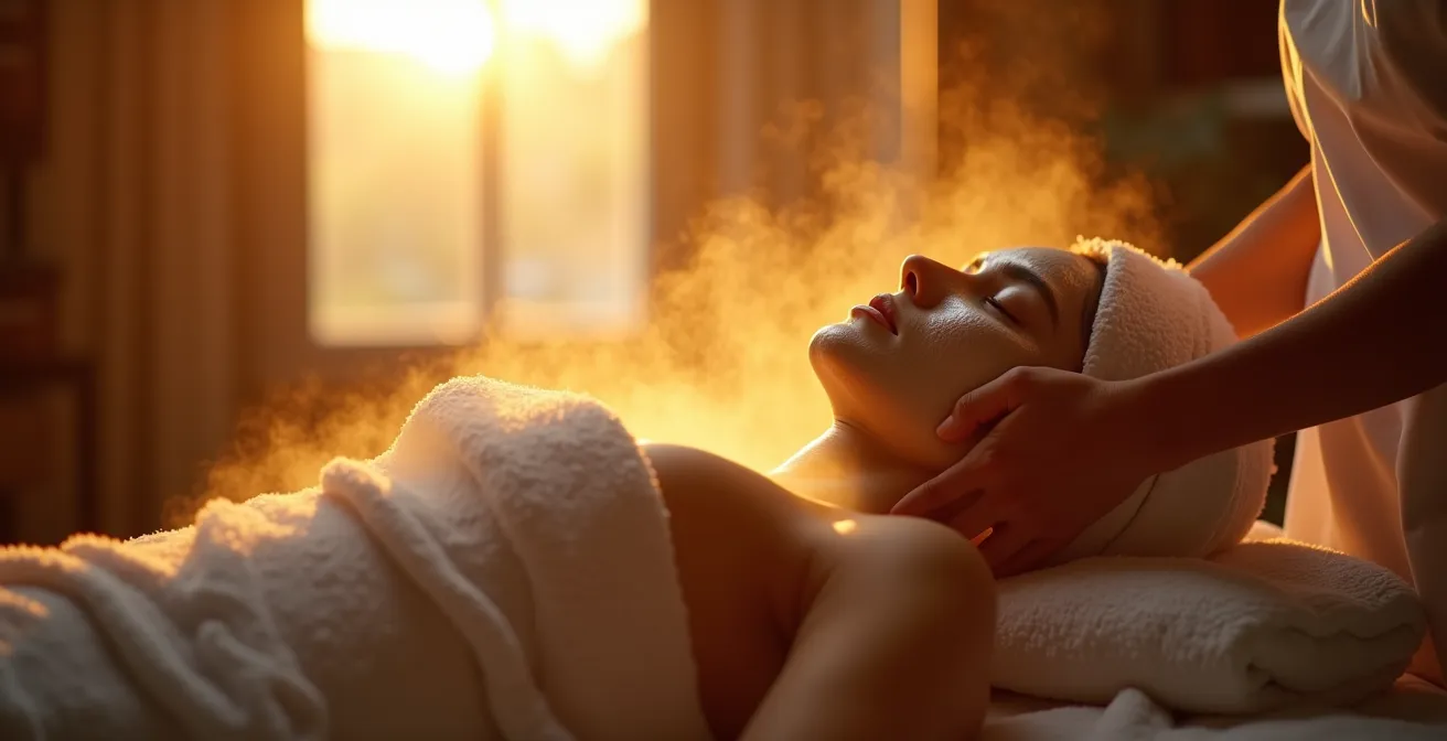 Thermische Wirkung bei Körperpackung mit Wickeltechnik, die die Hautdurchblutung und Stoffaufnahme fördert