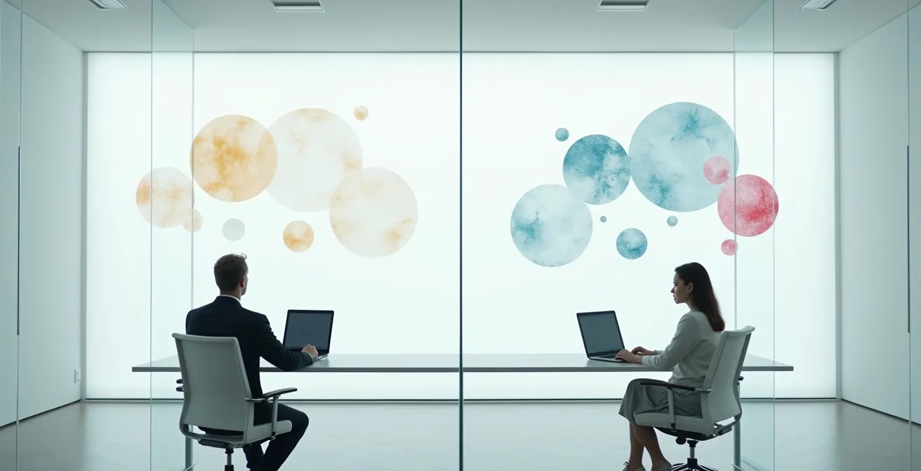 Visualisierung einer algorithmischen Filterblase mit gespiegelten Meinungsräumen