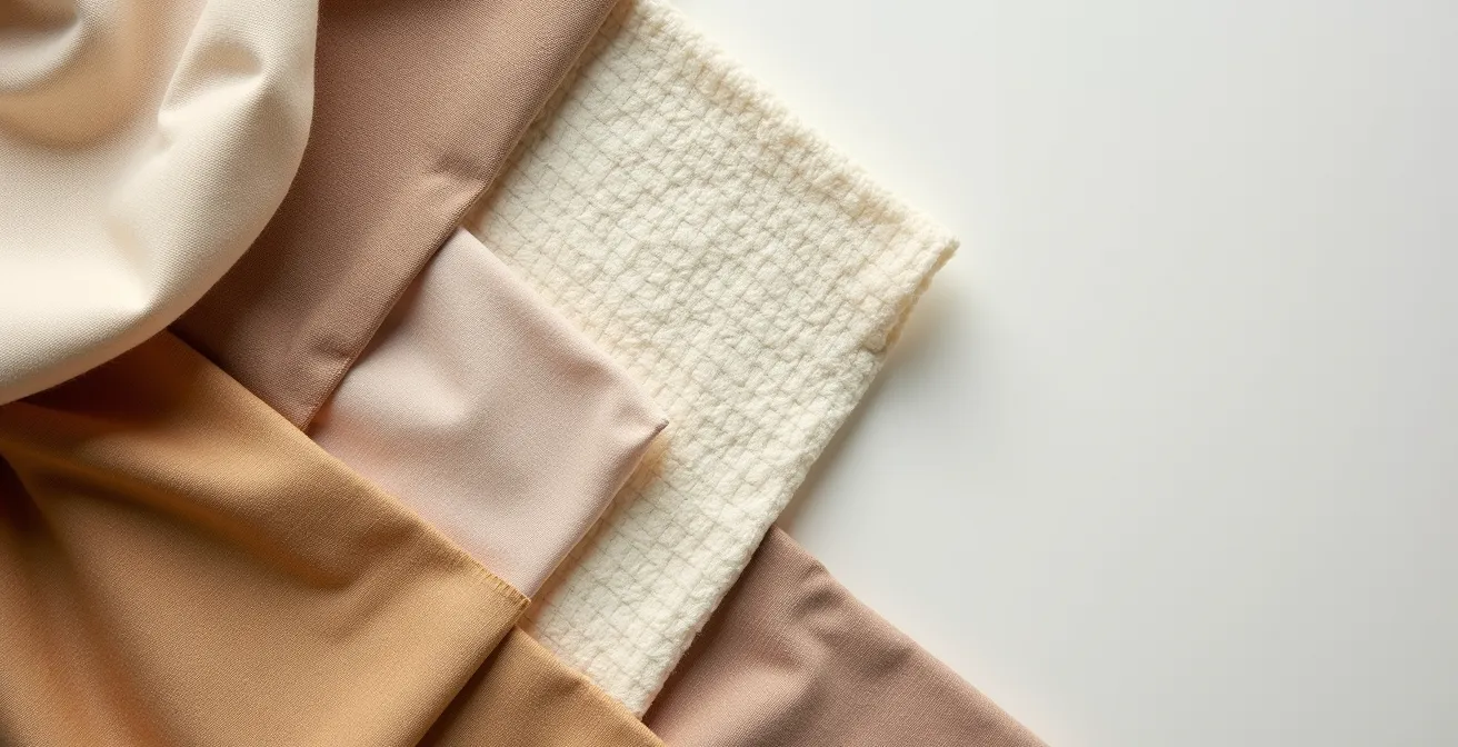 Nahaufnahme innovativer nachhaltiger Modematerialien wie Tencel und recycelte Fasern