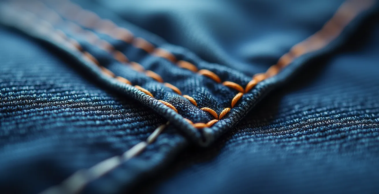 Makroaufnahme von verschiedenen Nahtarten an Kleidungsstücken
