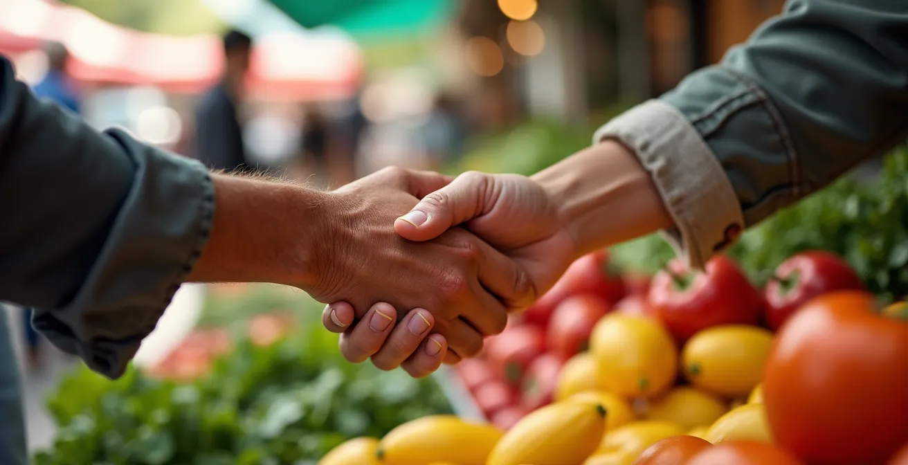 Reisende beim entspannten Einkauf auf lokalem Wochenmarkt