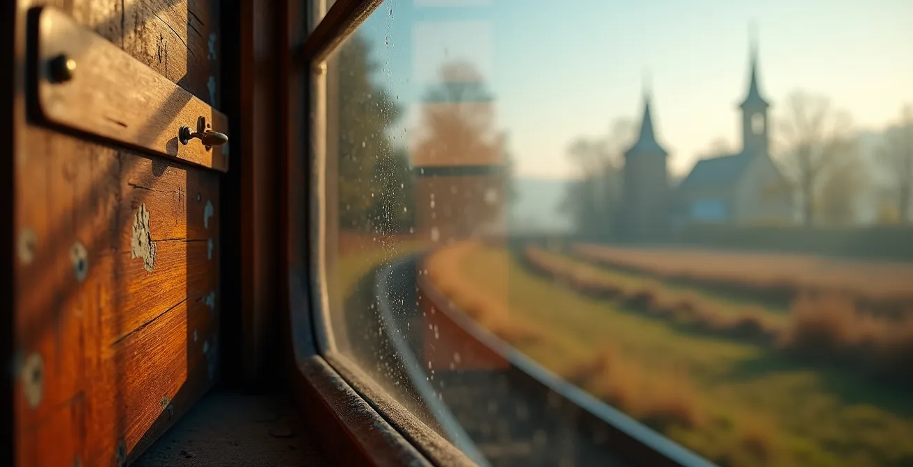 Blick aus Zugfenster auf deutsche Mittelgebirgslandschaft