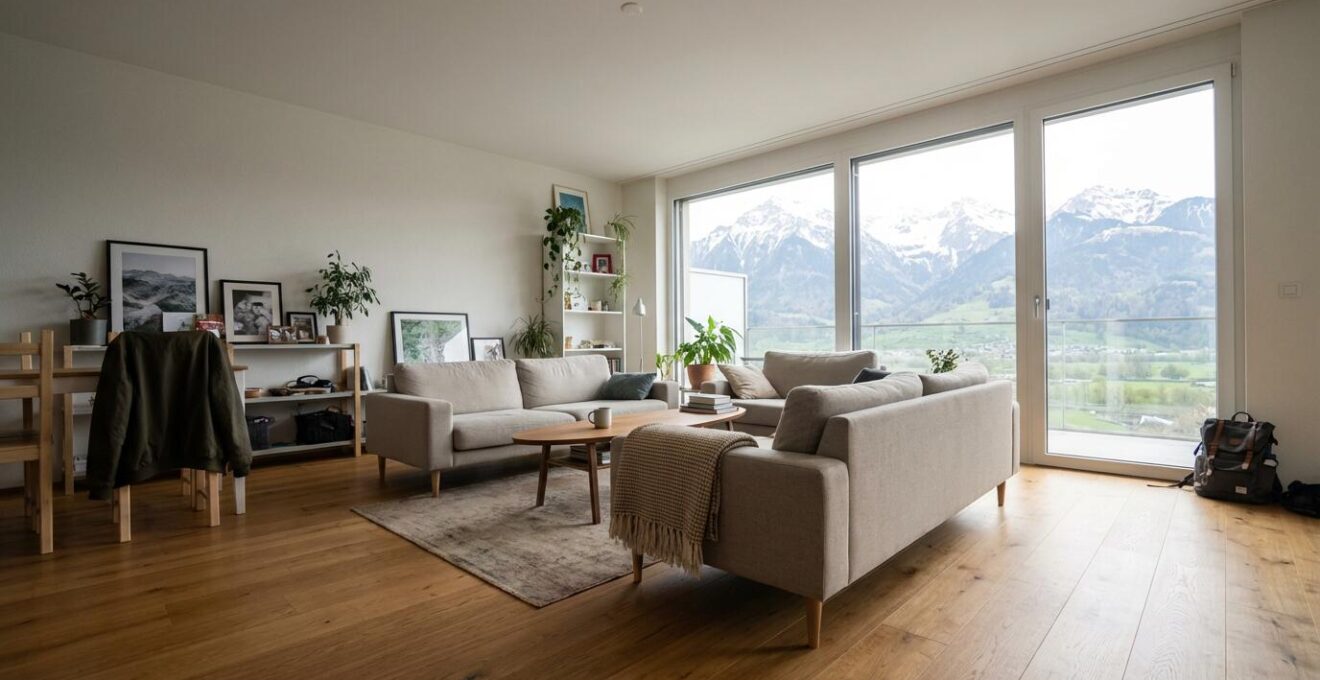 Modernes Schweizer Apartment mit grossen Fenstern und Bergpanorama – Wohnungspreise Schweiz